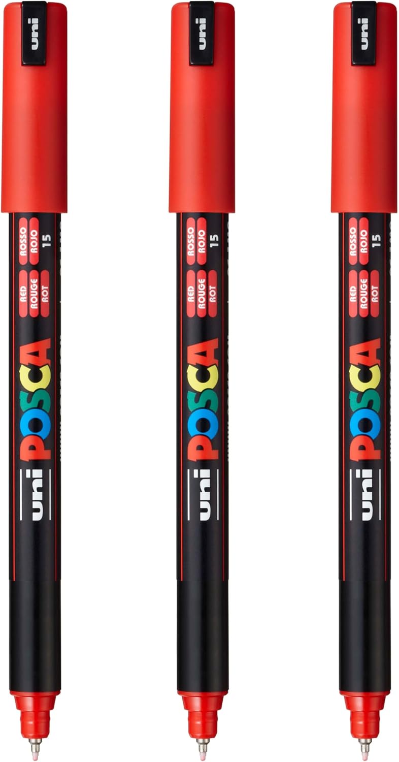 posca PC-1MR Water-Based Paint Markers, Extra Fine Tip (0.7mm), White, 3 Count