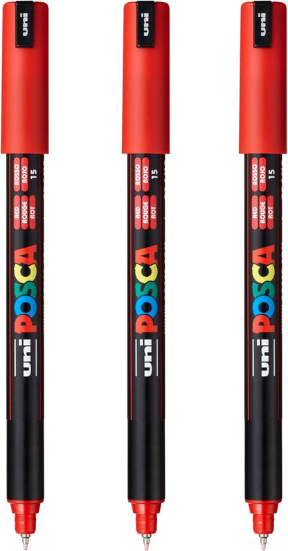 posca PC-1MR Water-Based Paint Markers, Extra Fine Tip (0.7mm), White, 3 Count