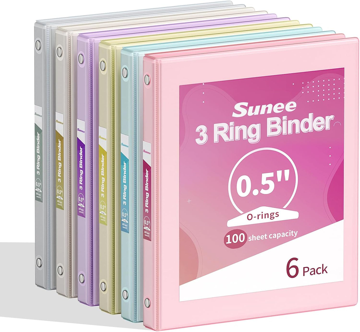 SUNEE 1 Inch Binders 3 Ring 6 Pack, Clear View Three Ring Binders PVC-Free (Fit 8.5x11 Inches) for School Binder or Office Binder Supplies, Classic 6 Colors