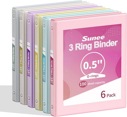 SUNEE 1 Inch Binders 3 Ring 6 Pack, Clear View Three Ring Binders PVC-Free (Fit 8.5x11 Inches) for School Binder or Office Binder Supplies, Classic 6 Colors