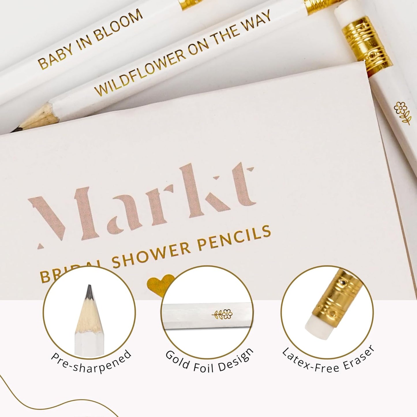 Markt Mini Pencils For Baby Shower Games Boy, Heart Pencils, Small Blue Pencil Set (Wood Pencil Set)