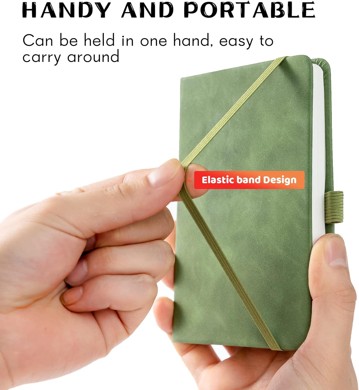 2Pack Pocket Notebook Small Notebook Journal Notebook 4 inches x 5.7 inches 200 Pages Leather Cover With Pen Holder Page Marker Ribbons(Black)