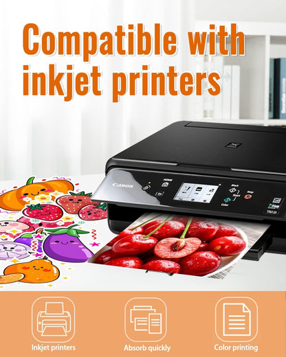 QYH Printable Vinyl Sticker Paper for Inkjet & Laser Printer - Matte White Waterproof, 50 Sheets Vivid Colors, Compatible with Cricut, Silhouette, Ideal for Small Business & DIY- 8.5"x11"