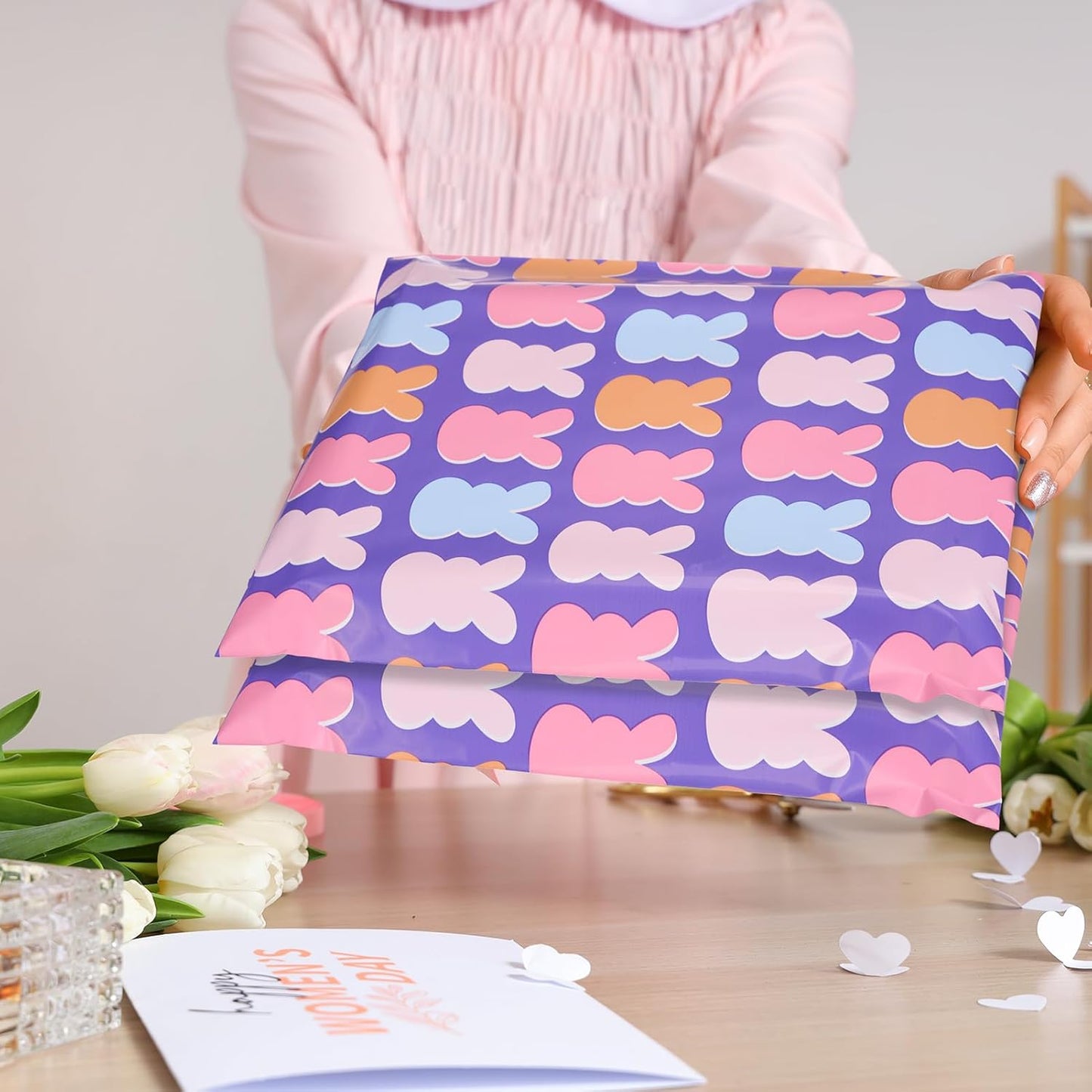 Metronic Cute Poly Mailers 10x13" 50pc Small Shipping Bags, Strong Adhesive Mailers Poly Bags for Business, Waterproof Mailing Envelopes for Packing Shipping Clothes Gifts, Gradient BluePink