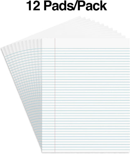 STAPLES Notepads, 8.5” x 11”, Narrow Ruled, White, 50 Sheets/Pad, 12‑Pack