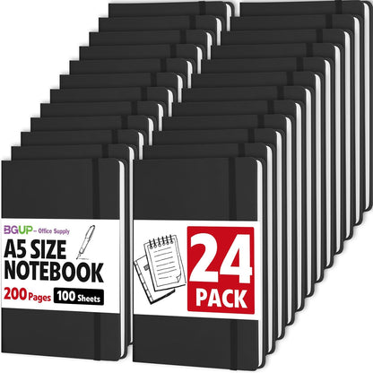 12 Pack Lined Journal Notebook for Work, 200 Pages, Medium 5.5 in x 8.3 in, A5 College Ruled, Hardcover Journaling Notebooks for Writing, Note Taking, Fit for Business Work School Home (Black)