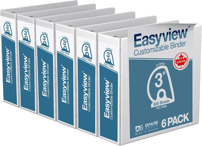Easyview Premium 3-Ring Binders with Clear-View Covers and D Rings, Binders for School or Office, 5 Inch, Pack of 4, White