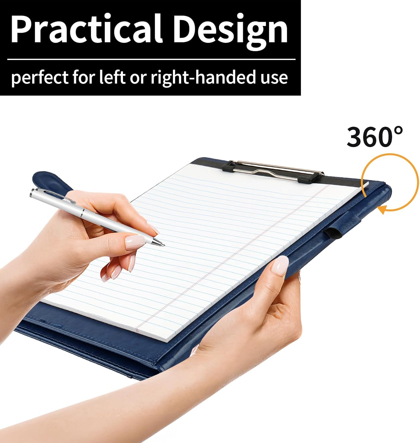 Professional Padfolio with Clipboard, Faux Leather Portfolio Folder Binder, Legal Pad Holder for A4 Letter Size Notepad, Resume, Writing Pad, Ideal Organizer for Business Office Conference, Black
