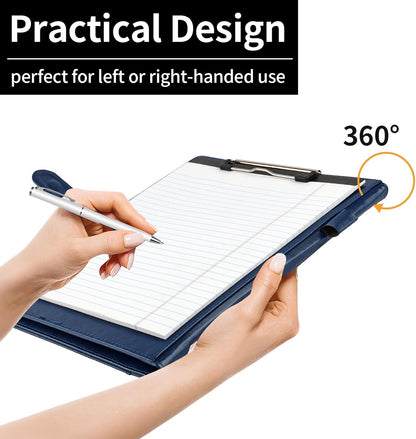 Professional Padfolio with Clipboard, Faux Leather Portfolio Folder Binder, Legal Pad Holder for A4 Letter Size Notepad, Resume, Writing Pad, Ideal Organizer for Business Office Conference, Black