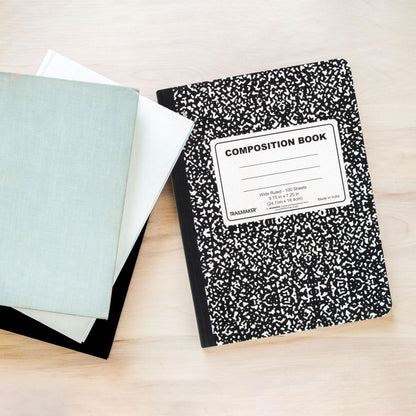Trail maker (50 Pack Bulk Composition Notebooks, Wide Ruled Marble Cover, 200 Pages (100 Sheets), 9.75 x 7.5, Bulk School Supplies for Classroom, Office & School Donations