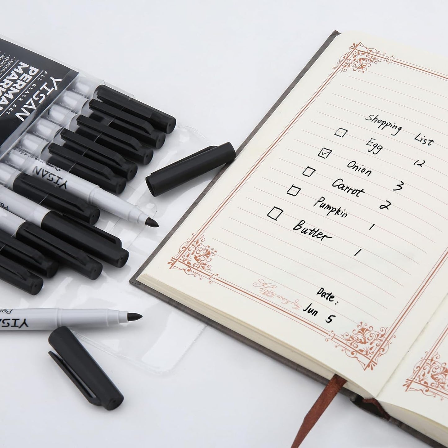 YISAN Permanent Markers,12 Pack Fine Tip Black Permanent Markers,Quick Drying Ink,Works on paper,Plastic,Stone,Glass,Metal,71525