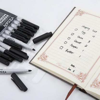 YISAN Permanent Markers,12 Pack Fine Tip Black Permanent Markers,Quick Drying Ink,Works on paper,Plastic,Stone,Glass,Metal,71525