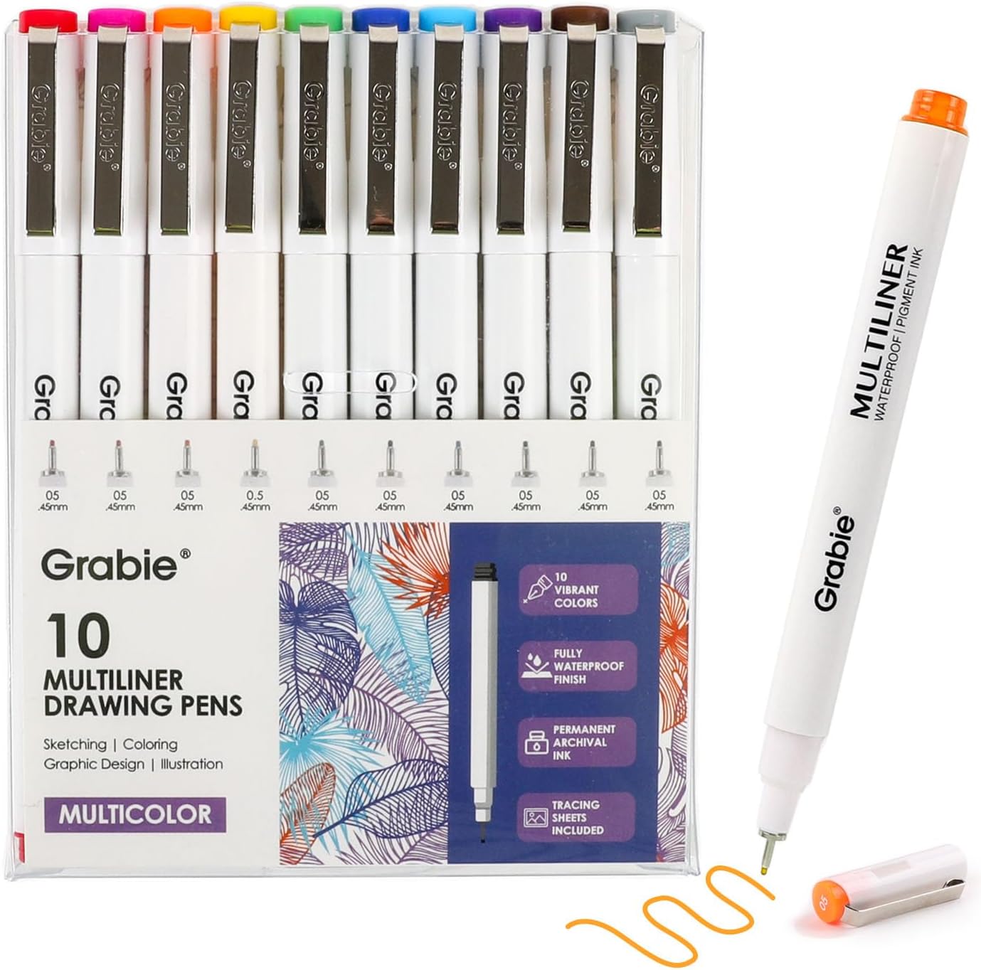 Grabie Micro Finerliner Pens, 6 Archival Black Ink Waterproof Drawing Pens, Assorted Point Sizes for Sketching, Illustration, Journaling, Art Supplies