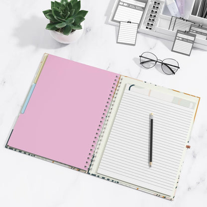 Rimilak Spiral Clipboards Folio with Refillable Lined Notepad, 14.5 x 9.8 In, Hardcover Cover with 5 Interior Pockets, Elastic Band and Pen Loop Series. Cute Stylish Clipfolio, Daisy Flower