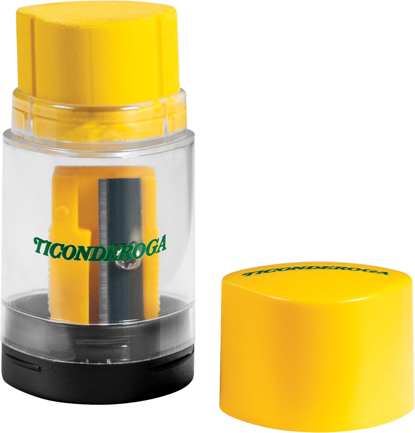 Ticonderoga Duo 2-in-1 Pencil Sharpener & Eraser, Yellow, 6 Count