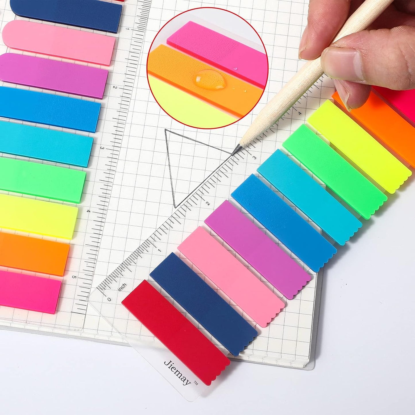 2000pcs Neon Page Markers Sticky Tabs, 10 Bright Colors & 5 Shapes Translucent Writable Flags, Index Tabs for Books/Notebooks/Office, with 5.5" Ruler (Arrow/Wave/Semicircle)