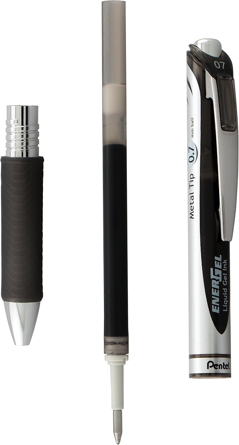 Pentel EnerGel RTX Retractable Liquid Gel Pen, Medium Line, Metal Tip, Pink/Violet Ink, 2-Pack (BL77BP2PV)