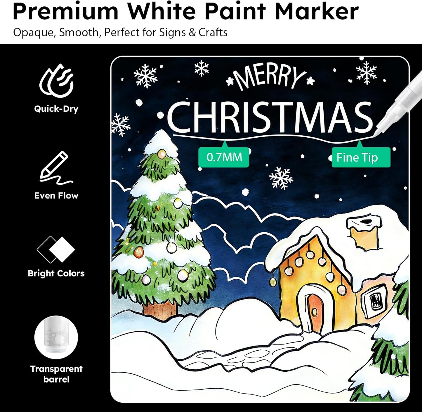 AKARUED White Paint Pen Acrylic Marker: 8 Pack 0.7mm White Paint Marker for Black Paper, Metal, Wood, Plastic, Ceramic, Metallic, Rock Painting, Drawing, Extra Fine Point, Ideal for Artist & Students