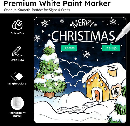 AKARUED White Paint Pen Acrylic Marker: 8 Pack 0.7mm White Paint Marker for Black Paper, Metal, Wood, Plastic, Ceramic, Metallic, Rock Painting, Drawing, Extra Fine Point, Ideal for Artist & Students
