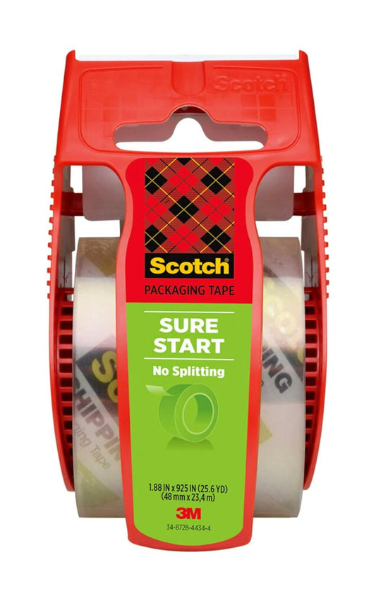 Scotch Sure Start Packing Tape, Clear, Quiet Unwind and Easy Start, Moving Supplies, 1.88 inch x 22.2 Yard, 2 Tape Rolls with Dispensers
