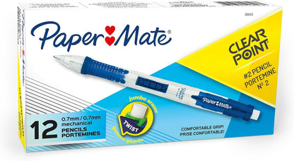 Paper Mate Clearpoint Mechanical Pencils, 0.7mm HB #2 Lead, Blue Barrels, 12 Count - Teacher Supplies, Journaling, Note Taking