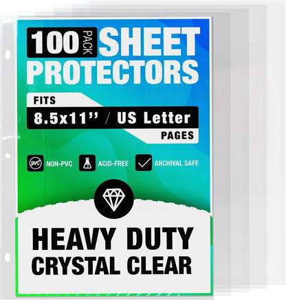 25 Pack of 8.5x11 Heavy Duty Crystal Clear Sheet Protectors for 3 Ring Binder, Plastic Page Sleeve Protectors for Paper Document (25 Pack, 8.5 x 11'' - 1 Pocket)