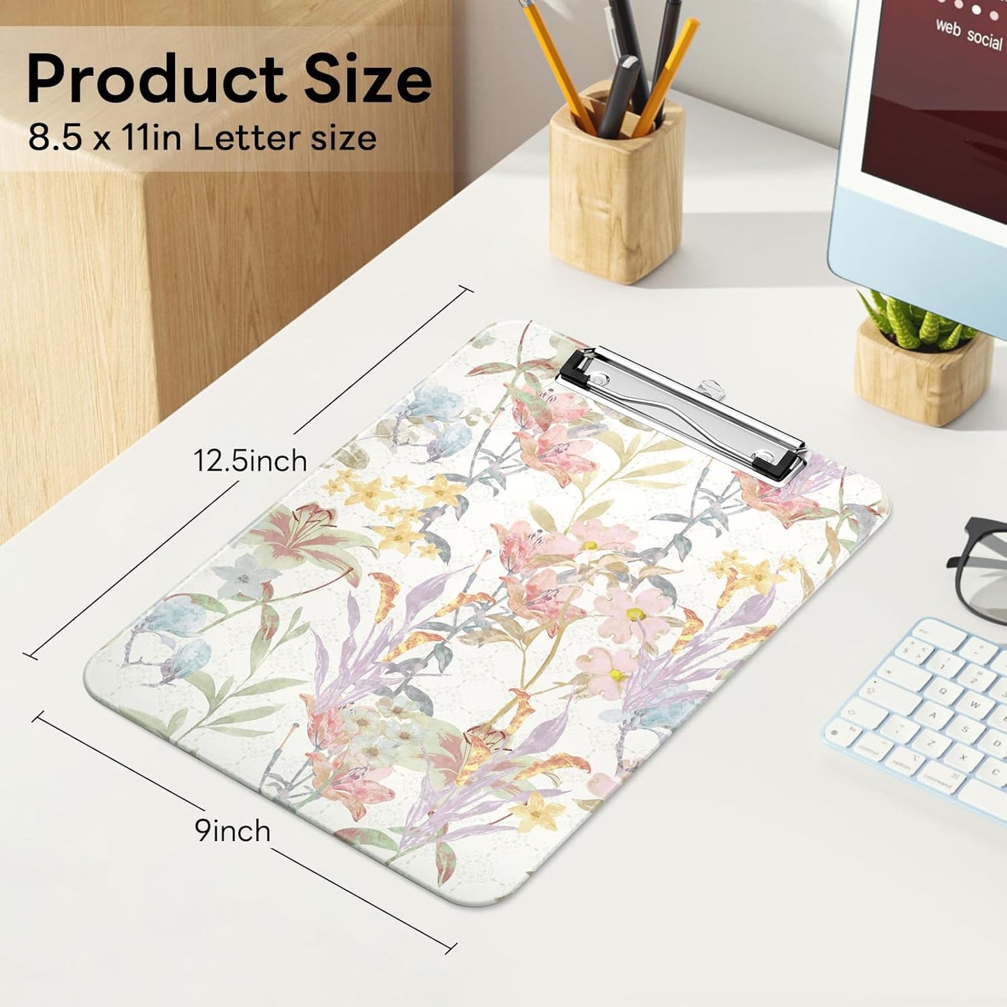 Plastic Cute Clipboard Low-Profile Metal Clip, A4 Letter Size 9 x 12.5 in, 8.5 x 11 Paper Clip Board for Teachers, Nurses, Classroom,Cute Black Cats