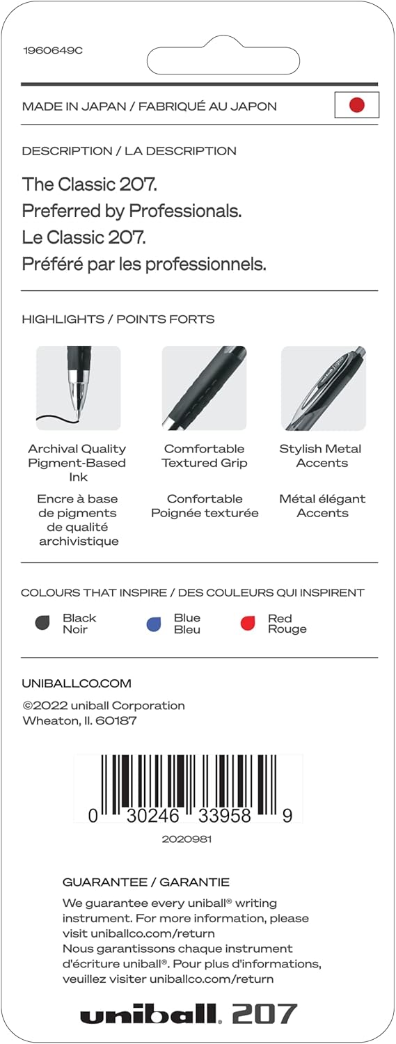 uniball 207 Plus+ Retractable Gel Pens, Medium Point (0.7mm), Black, 4 Pack