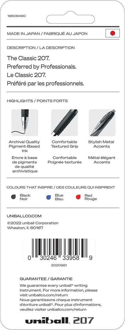 uniball 207 Plus+ Retractable Gel Pens, Medium Point (0.7mm), Black, 4 Pack