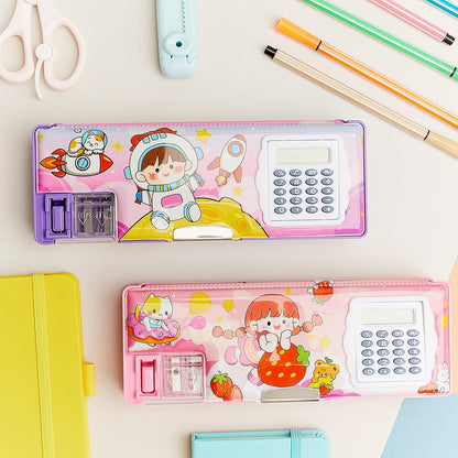 Henoyso Multifunctional Pencil Box for Girls Butterfly Pencil Case with Calculator and Sharpener Cool Cute Pencilcase School Supplies Essentials Christmas Birthday Gift Present for Kids Teens