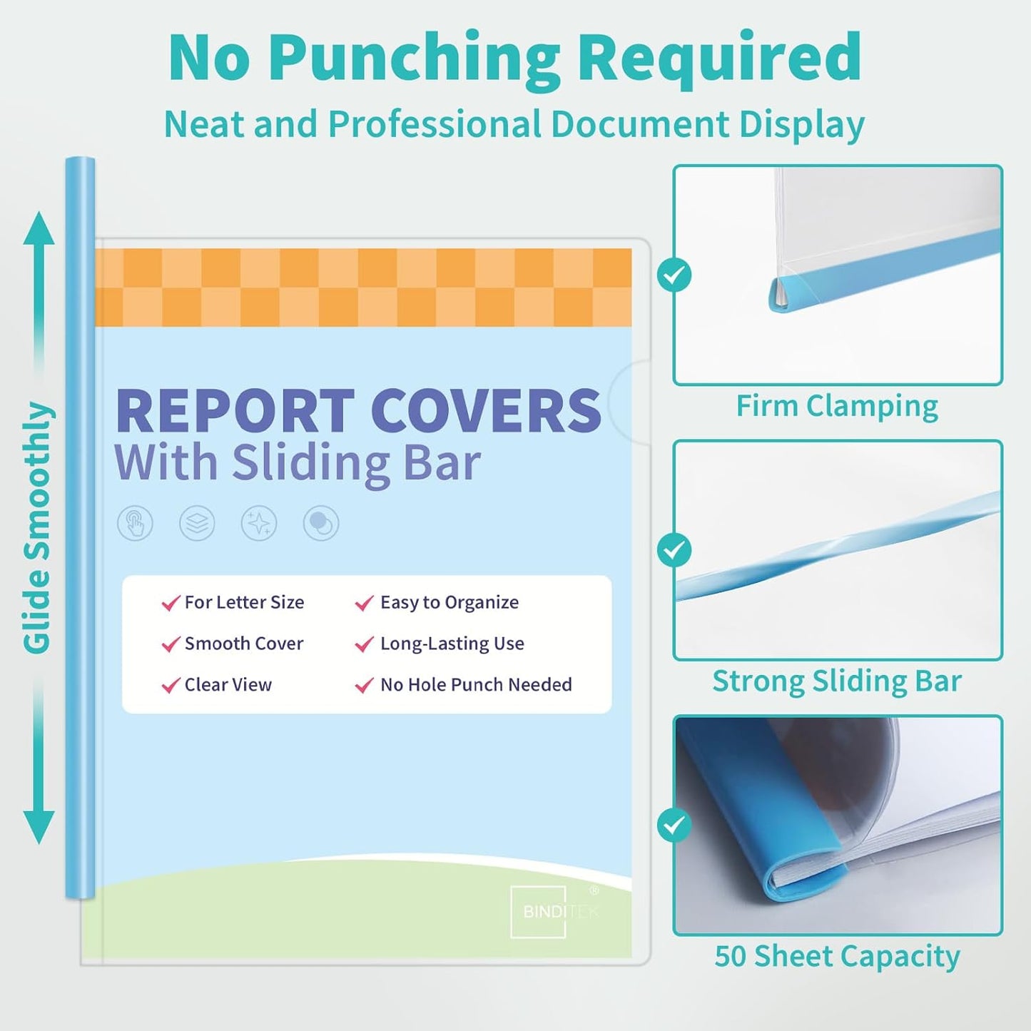 Binditek 10 Pack Clear Report Covers with Sliding Bars, 50 Sheet Capacity, 6mm Sliding Bar File Folder, Purple Gradient, for Students and Coworkers