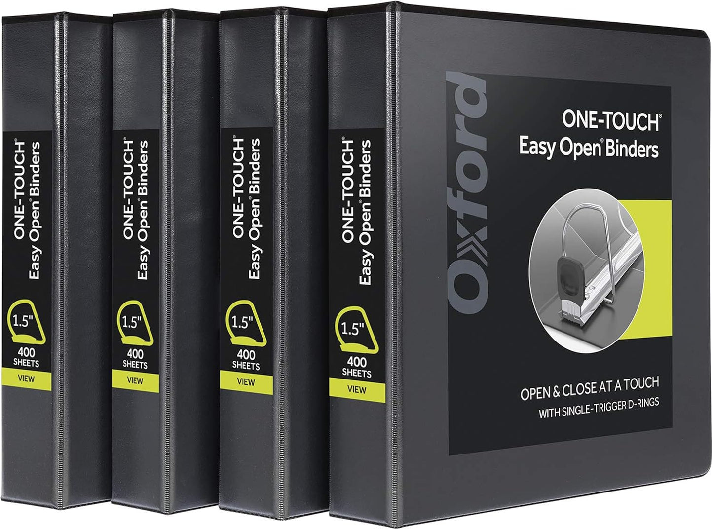 Oxford 3 Ring Binders, 0.5 inch ONE-Touch Easy Open D Rings, Durable Binders for School and Office, View Binder Covers, Xtralife Hinge, Non-Stick, PVC-Free, Black, Holds 125 Sheets, 6 PK (79901)