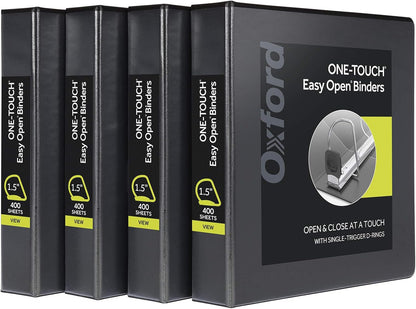 Oxford 3 Ring Binders, 0.5 inch ONE-Touch Easy Open D Rings, Durable Binders for School and Office, View Binder Covers, Xtralife Hinge, Non-Stick, PVC-Free, Black, Holds 125 Sheets, 6 PK (79901)