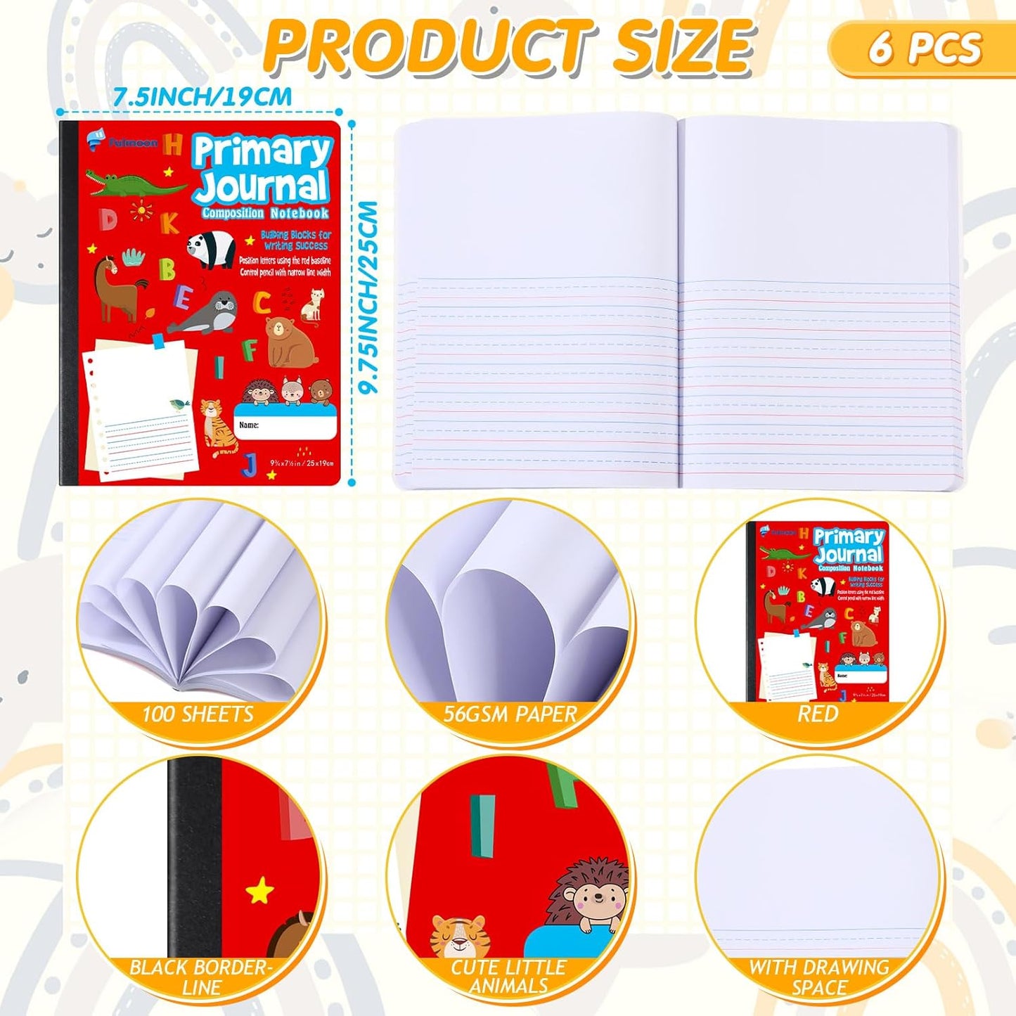 Fulmoon 24 Pcs Primary Composition Notebook K-2 with Picture Space Primary Journal Grades K-2 Draw and Write Journal Composition Book for Preschool Classroom, 80 Sheet (Blue)