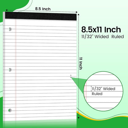 3 Hole Legal Pad 8.5 x 11, 3 Pack White Note Pads, Notebook Paper Wide Ruled, Writing Paper Pads, Notepads with Binder Holes, Lined Paper 8.5x11, Ideal for School, Home, Office, 30 Sheets/Pack