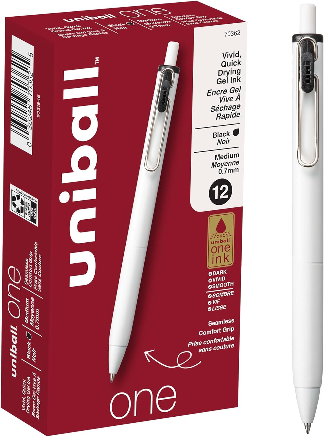 Uni-Ball One Black Retractable Gel Pens 4 Pack with Medium Points, Uni-Ball Click Pens are Fraud Proof and the Best Office, School, and Bible Pens