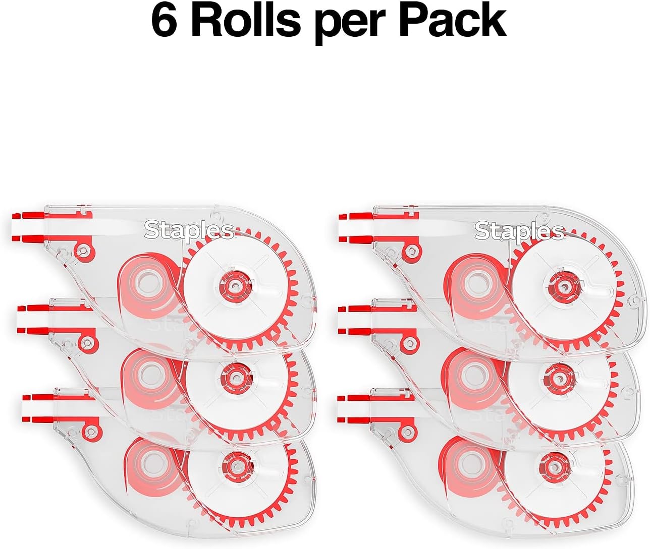 STAPLES Correction Tape, White, 6 Pack – Instant Dry Tape for Clean Corrections at School & Office