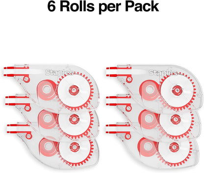 STAPLES Correction Tape, White, 6 Pack – Instant Dry Tape for Clean Corrections at School & Office