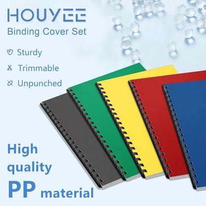 HOUYEE 100 Pack 16 Mil Poly Binding Covers,Sand Texture Binding Presentation Covers,8.5x11 Inches,Letter Size,Black,Square Corners,Un-Punched
