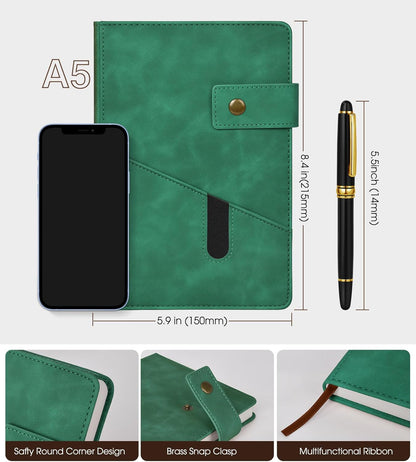 Lined Journal Notebook with Pen, A5 Personalized Hardcover Leather Journal for Men Women, 200 Pages 100 GSM Thick Paper College Ruled Notebooks for Work Travel School Writing Diary 5.9" X 8.4" Black