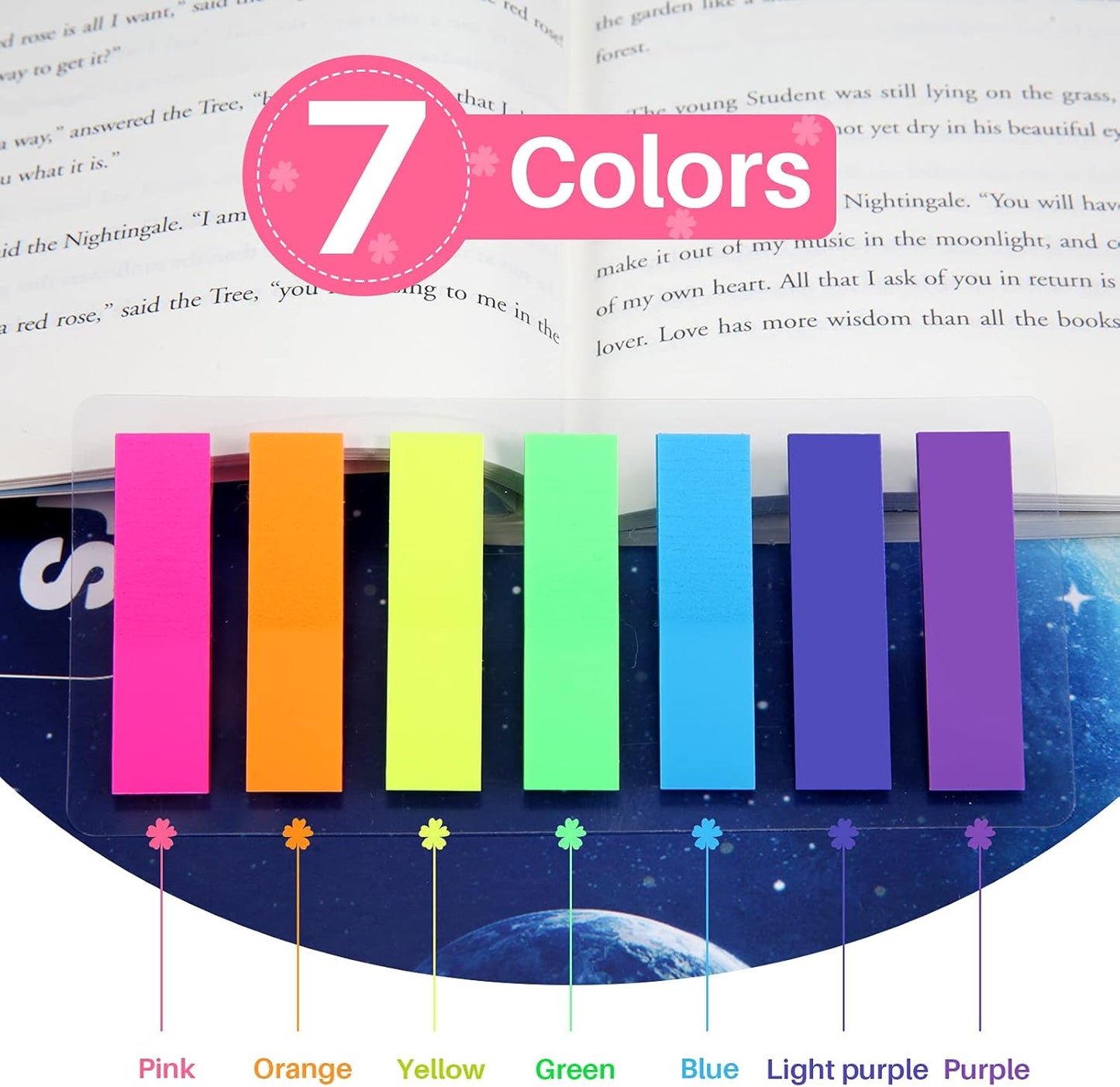 moinkerin 980 Pcs Sticky Notes Flags, 7 Color Index Tabs Index Flag Bright Colors Page Index Stickers Translucent Page Makers for Page Bookmarks