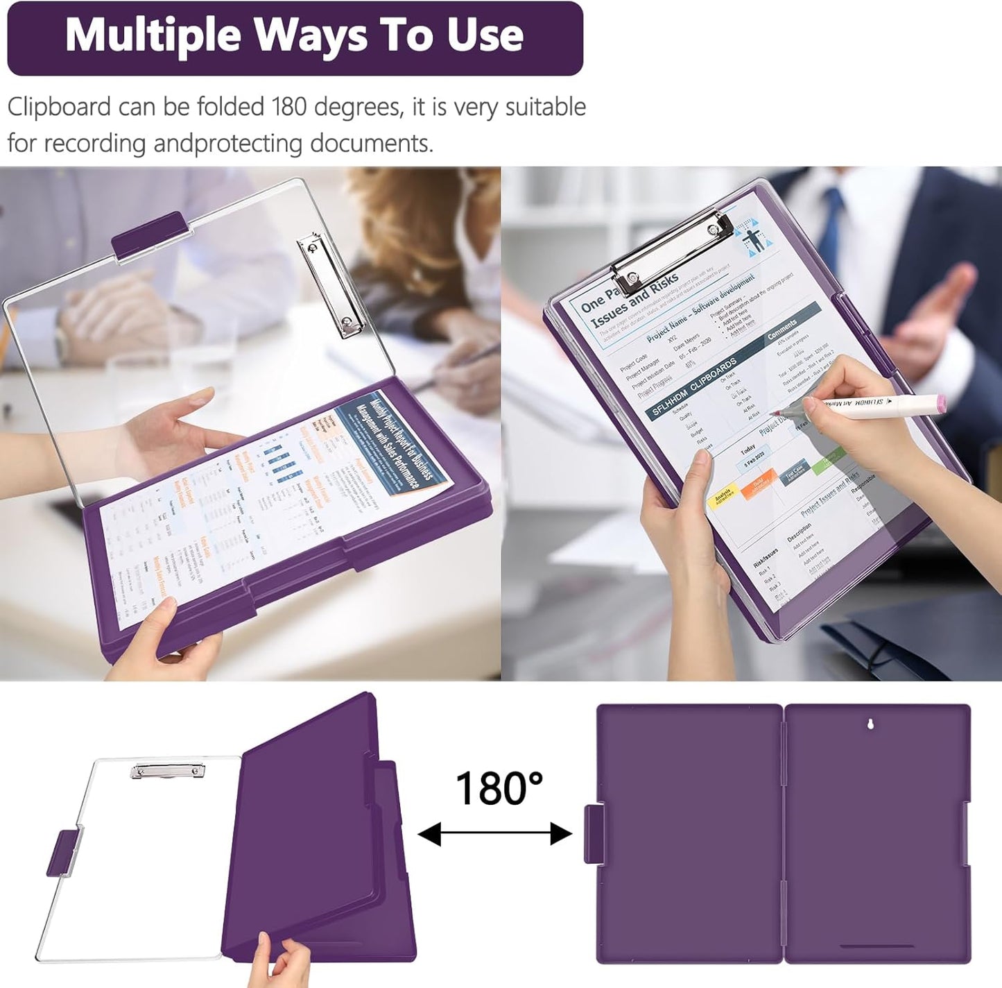 SFLHHDM Clipboard with Storage,Heavy Duty Clip Boards 8.5x11 with 2 Storage Case,Clear Visible Panel Storage Clipboards,Side Opening Nursing Clipboard Folder for Office Supplies-Light Purple
