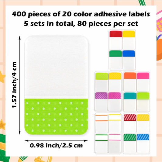 400 Pcs Sticky Index Tabs Colored Sticky Tabs Writable and Repositionable File Tab Self Adhesive Colored Page Markers Labels for Reading Notes Books Book Binders Papers Documents Classify Files