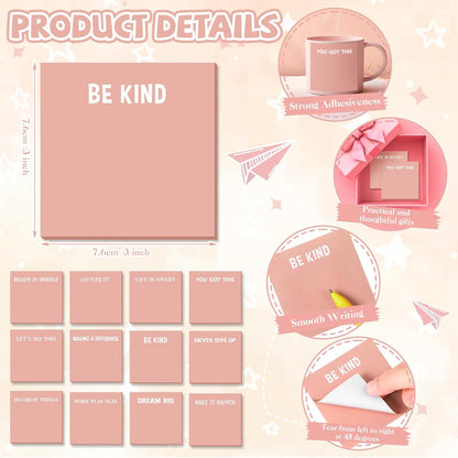 Yinder 48 Pcs Inspirational Sticky Notes Cute Motivational Sticky Notes Pad End of Year Employee Appreciation Gifts Bulk for Teacher Nurse Coworkers Office Supplies 3 x 3'' (Thank You,Dark Color)