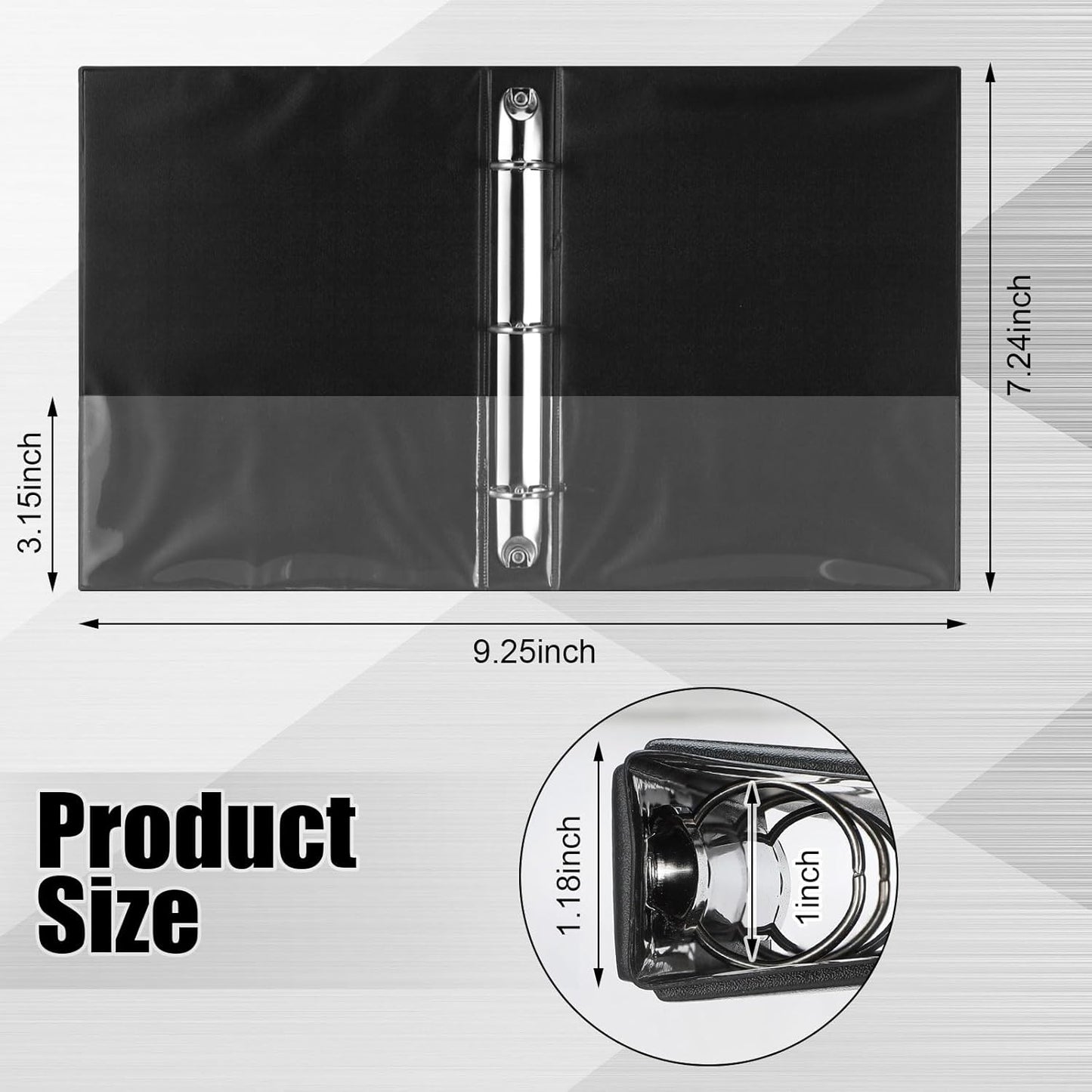 Resurhang 6 Pcs 1 Inch 3 Ring Binders 9.25 x 7.24 Inch Mini Small Black 3 Round Ring Binder with 2 Clear Pockets Fits 5 1/2 x 8 1/2 Binder Paper Pages Planner