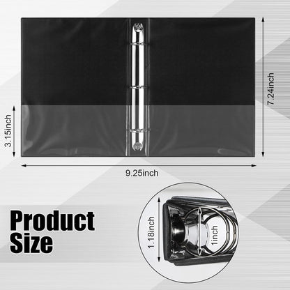 Resurhang 6 Pcs 1 Inch 3 Ring Binders 9.25 x 7.24 Inch Mini Small Black 3 Round Ring Binder with 2 Clear Pockets Fits 5 1/2 x 8 1/2 Binder Paper Pages Planner