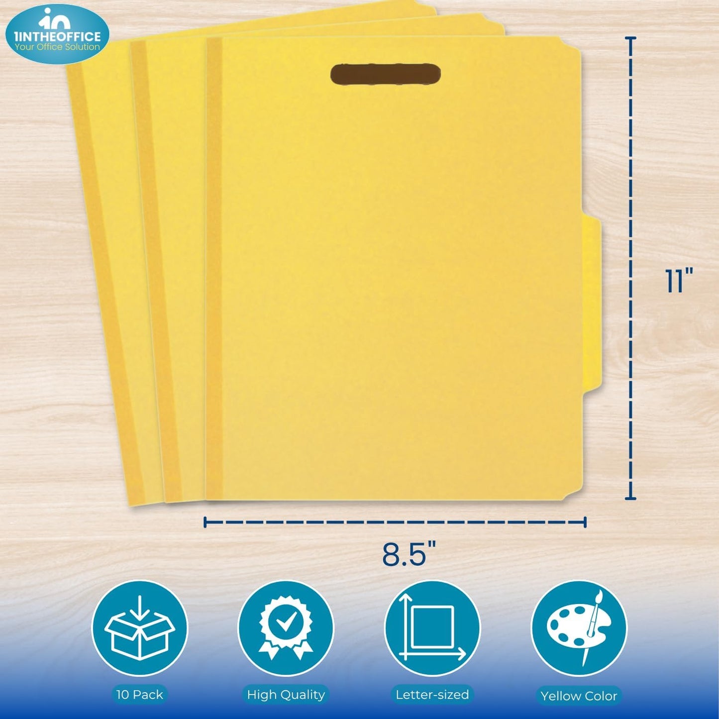 1InTheOffice Classification Folders, 2 Dividers, Pressboard, Letter Size, 6 Fasteners, Yellow, 10 Pack