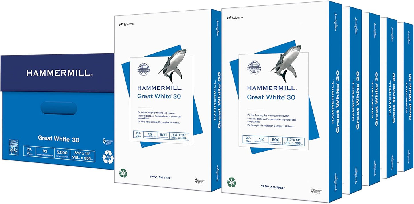 Hammermill Printer Paper, Great White 30% Recycled Paper, 8.5 x 11 - 3 Ream (1,500 Sheets) - 92 Bright, Made in the USA