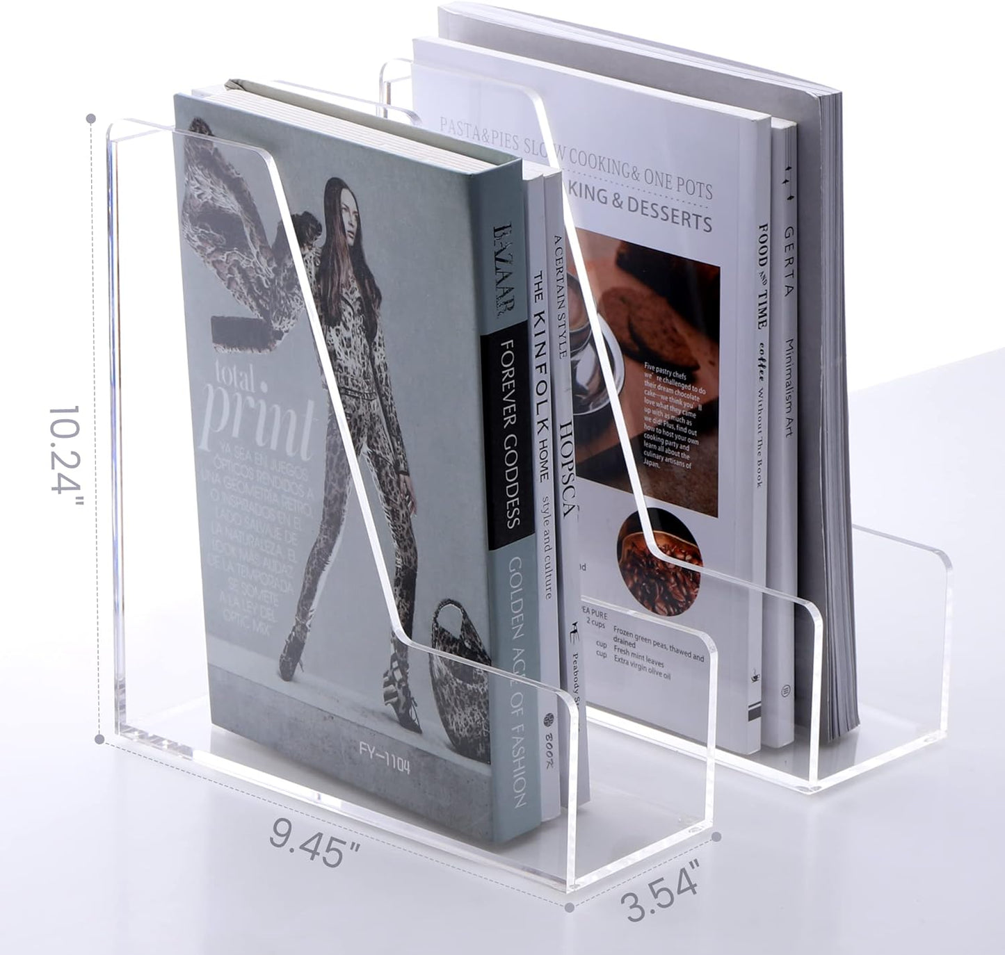 HeZone Acrylic Magazine Rack File Holder Desk Organizers and Storage 2-Pack Small Clear Acrylic Vertical Magazine Holder Book Stand for Office Desk