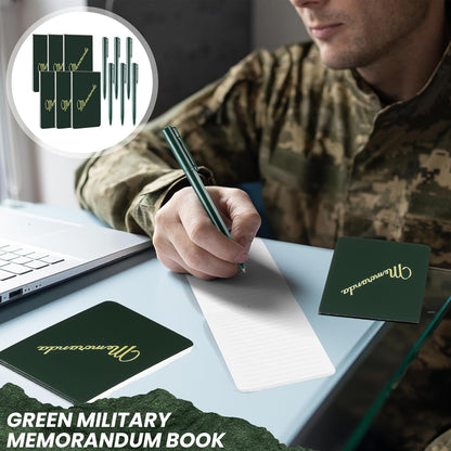 Faccito Memoranda Notebook and Pen Set Green Military Memorandum Book 3.3" x 5.5" Mini Utility Notepad Military Memo Book for Outdoor Recording Ranger School First Responder(12,Simple Style)